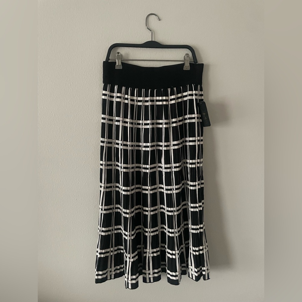 Vintage Parisian chic to modern, sleek minimalism Black & White- Med. Midi Skirt